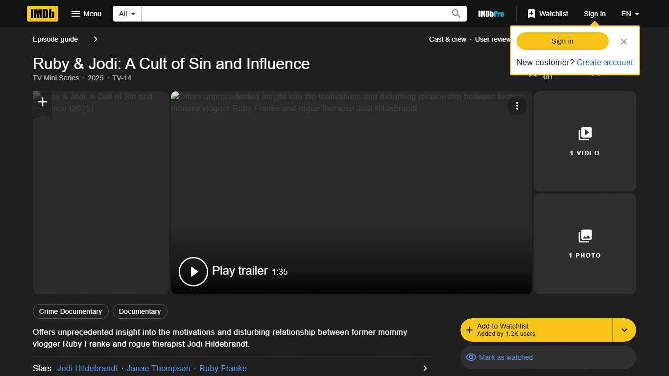 Ruby & Jodi: A Cult of Sin and Influence (TV Mini Series 2025) - IMDb